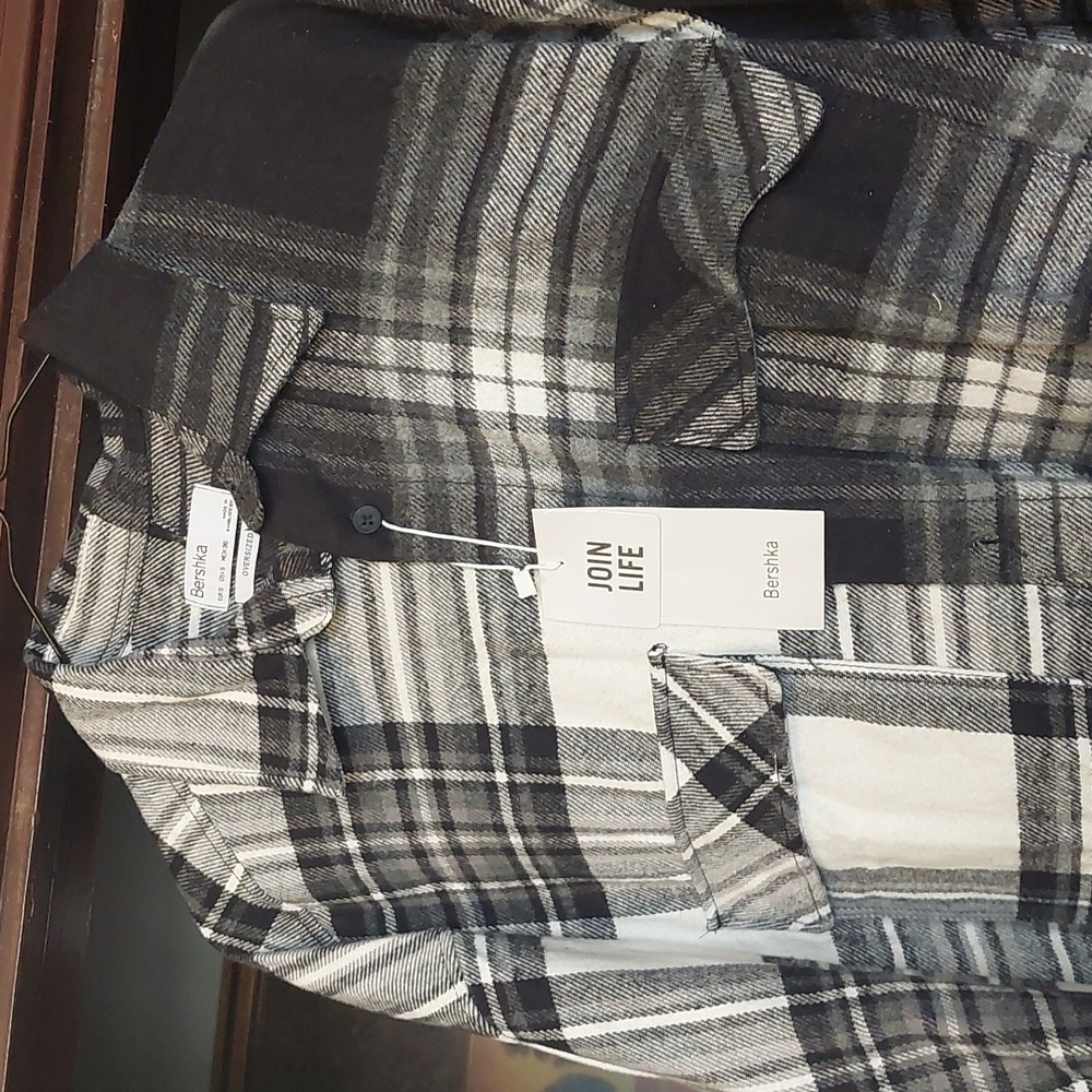 Men's New with Tag Oversized Spliced Plaid Flannel Shirt